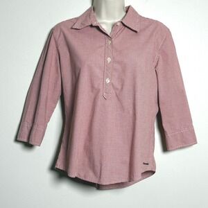 Abercrombie Fitch Womens Henley Crop Shirt M Red Gingham Cotton Preppy 00s